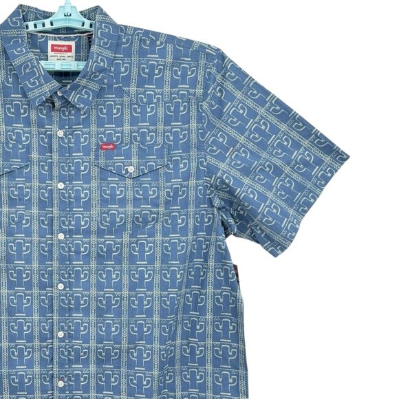 Wrangler Men's Cowboy Short Sleeve Button-up Cactus Print Blue Shirt Size 3XL NW - Picture 5 of 10